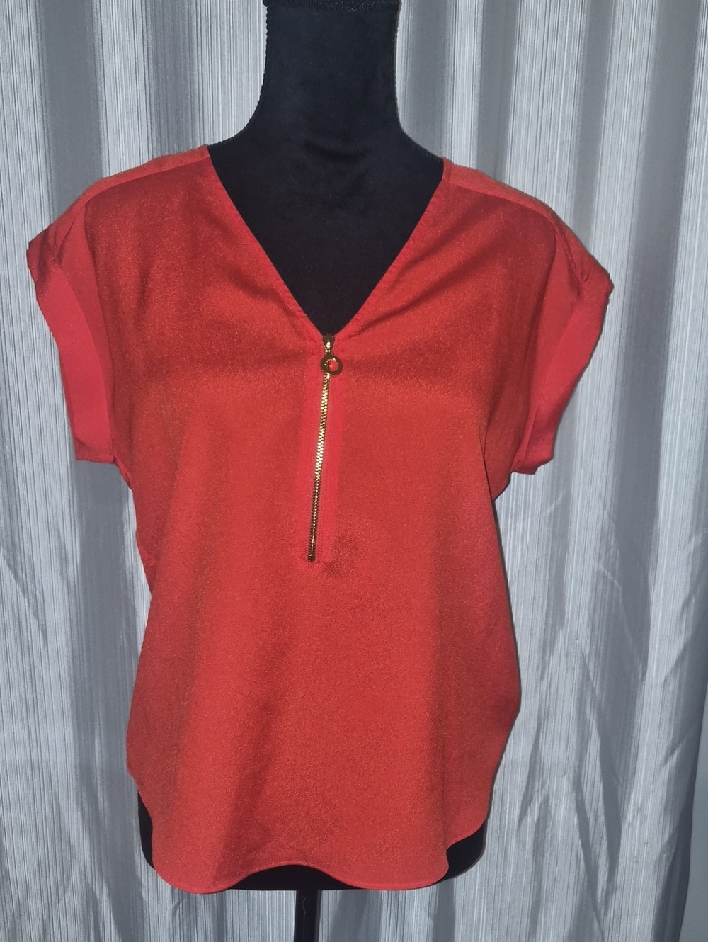 Calvin Klein Red V-Neck Zip Blouse